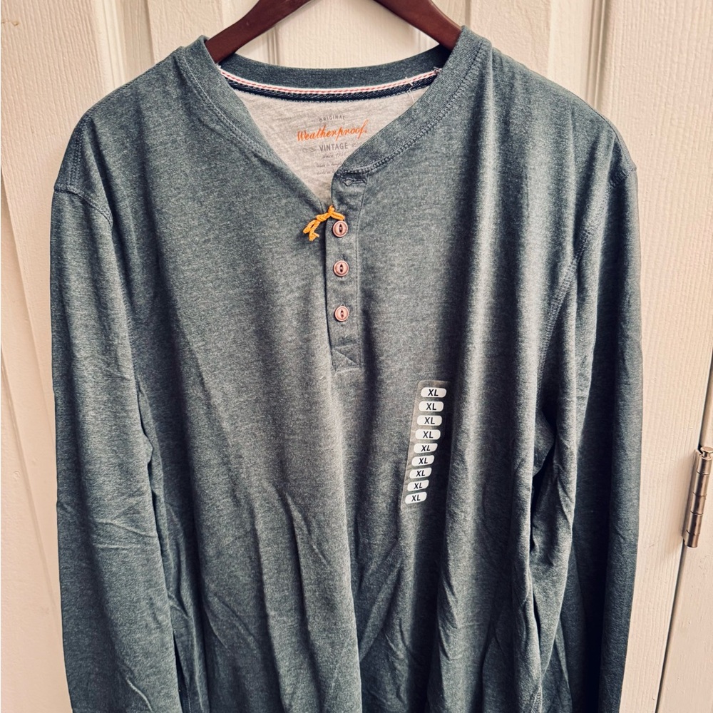 Weatherproof Vintage L/S Heather Henley- Gray, XL